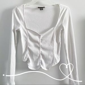 Just Polly (juniors) ribbed cotton long sleeve top, white